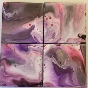 NWT Handmade 4 Coaster Set Acrylic Pour Puzzle